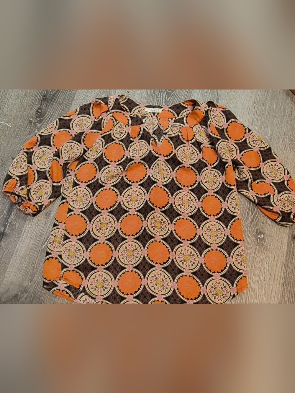 EZRA Printed Floral Boho 3/4 Sleeve Blouse Top Medium